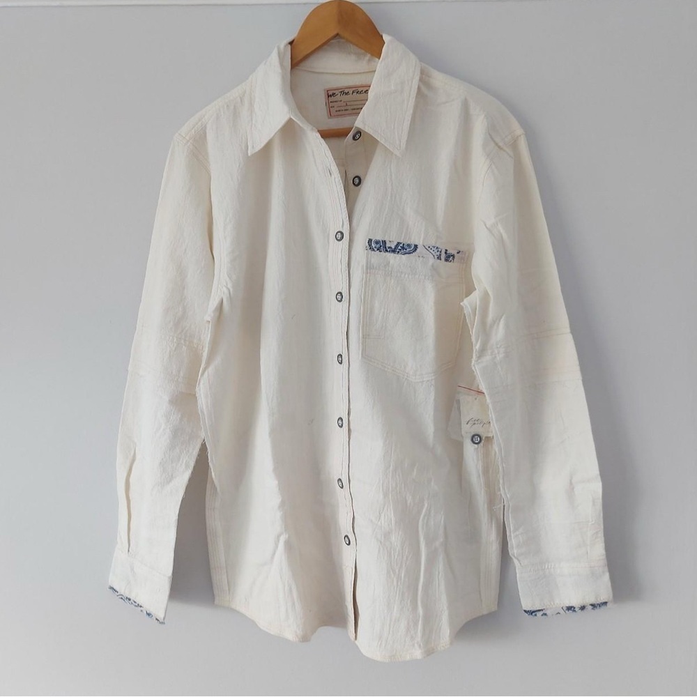 NWT/ Free People Women's Cream and Blue Shirt